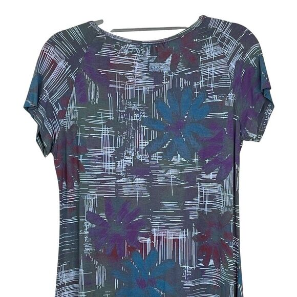 Fresh Produce Stretch Dress Size Small Pullover V-Neck Ruched Gray Purple Floral - Picture 6 of 9
